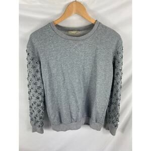 Alythea Beaded Embellished Sleeve Grey Sweater Size Small